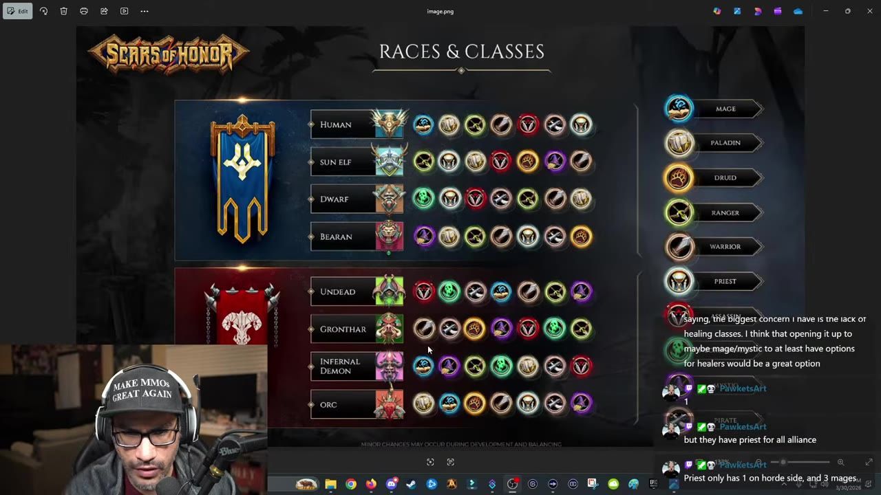 Display of races and classes in a game, with Mage class options highlighted.