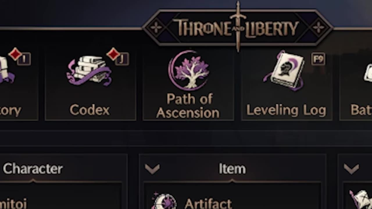 A menu in the game showing various options including the Path of Ascension.