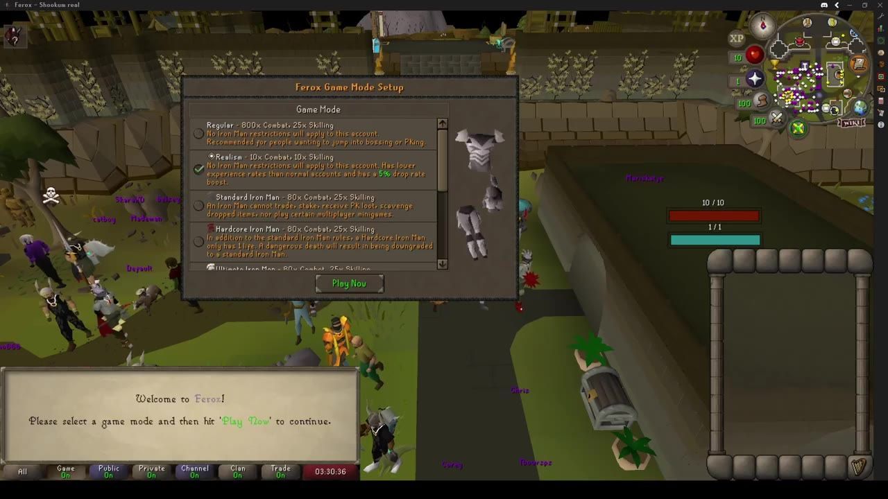 Game mode selection screen showing options like Regular, Realism, and Iron Man.