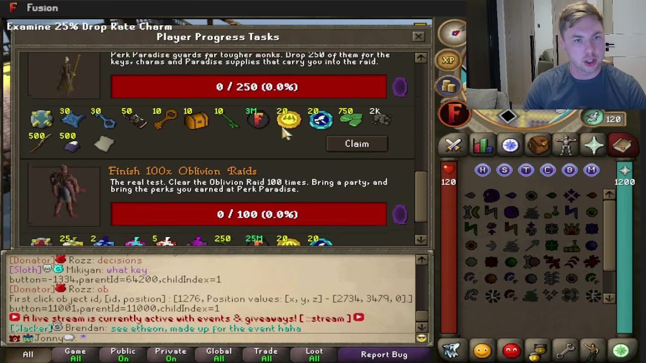 Game interface showing Player Progress Tasks with a list of starter tasks and player stats.