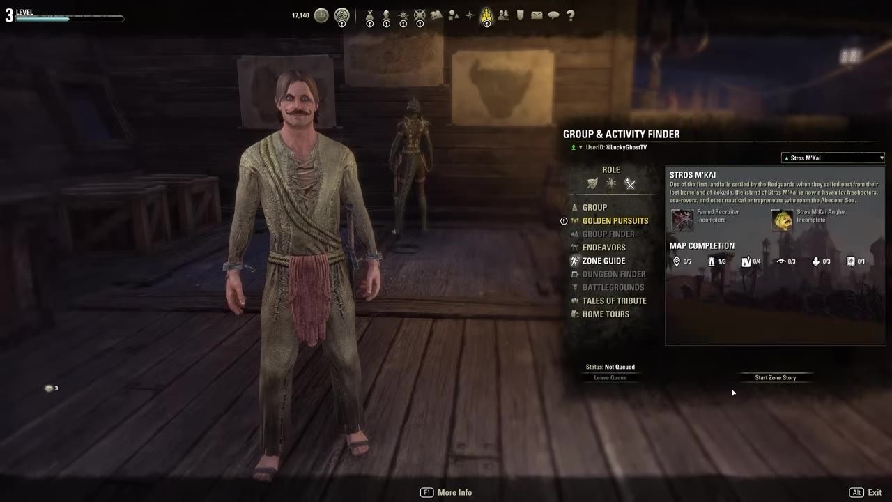 A game interface showing a character and the Group & Activity Finder menu with the zone guide highlighted.