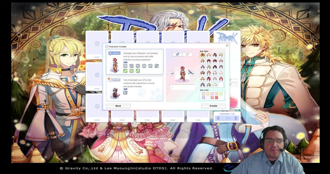 A character creation screen highlighting the Human option with customization options visible.