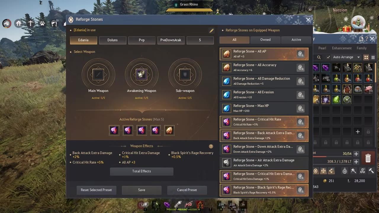 An equipment menu screen showing an Awakening Sovereign weapon with associated attributes like AP and crit rate.