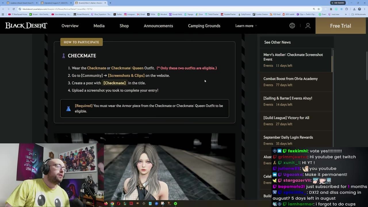 A webpage showing the details of the Checkmate Screenshot event in Black Desert Online.