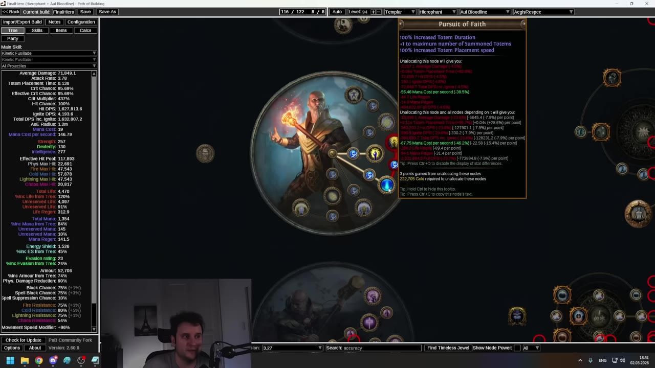 View of the Path of Exile skill tree focusing on the Hierophant ascendancy path.