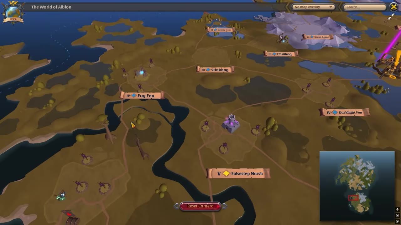A view of a map in a game interface, showing several locations labeled with names and levels.