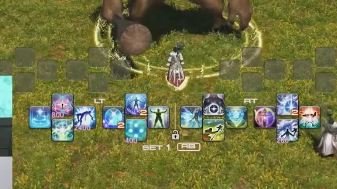 In-game interface showing abilities with a character standing on grass.