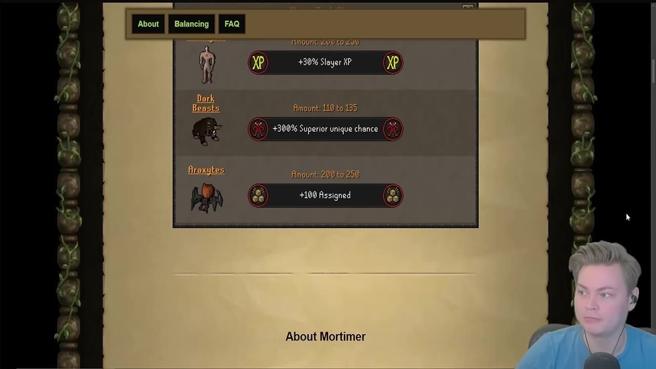 Game interface showing task choices with modifiers and amounts displayed.