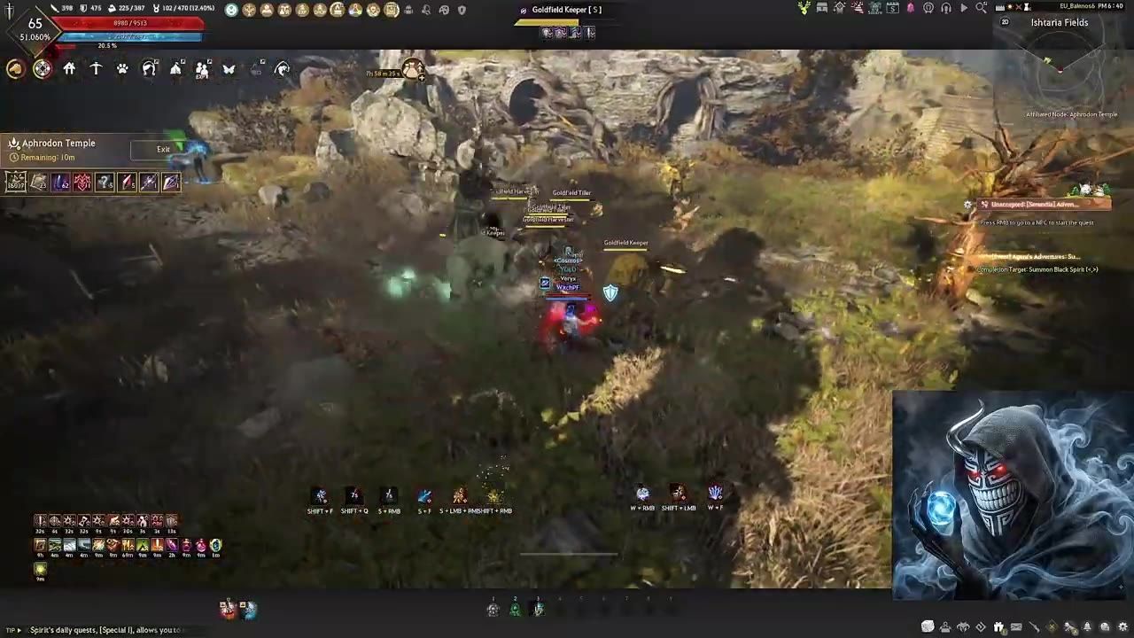 Gameplay scene showing combat with several characters and abilities activated.