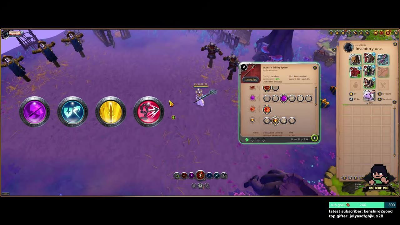Gameplay interface showing the skill menu for the Trinity Spear in Albion Online.