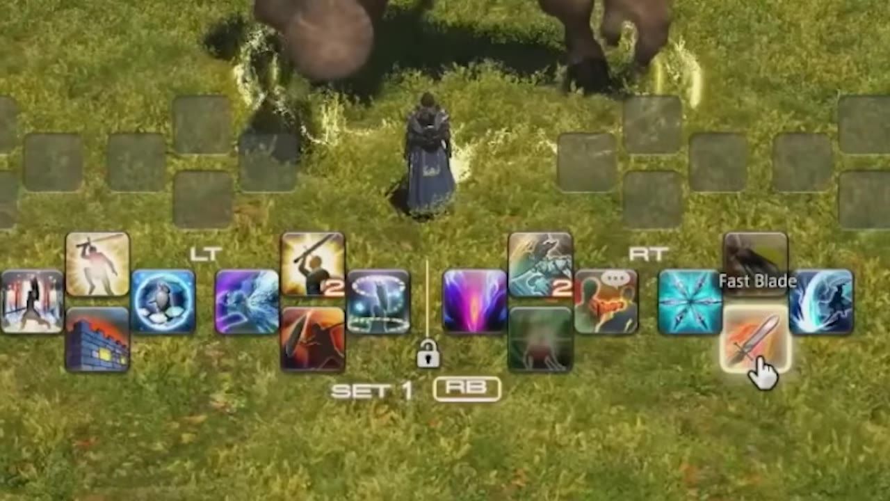 A character in a video game with various ability icons displayed in the game's HUD.