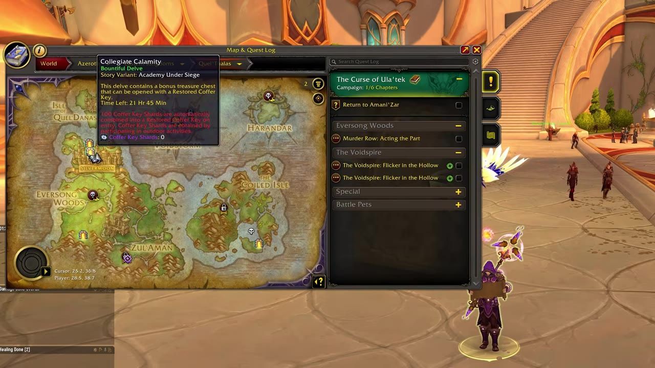 World map of the game with a highlighted Bountiful Delves icon and tooltip.