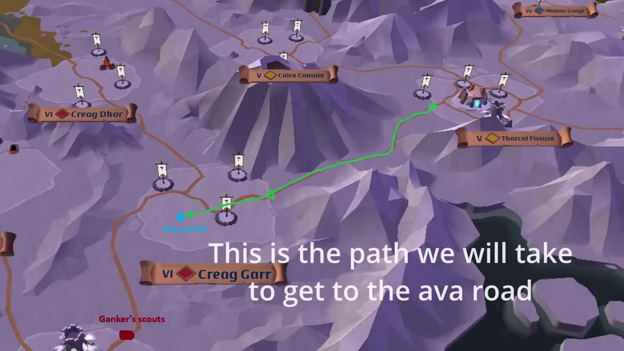 A map view with a marked route, showing paths and locations.