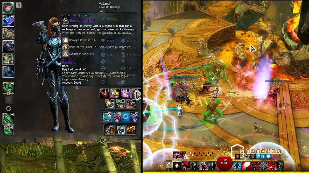 A screen showing Deadeye build stats and equipped gear, with a tooltip obscuring part of the Deadeye panel.