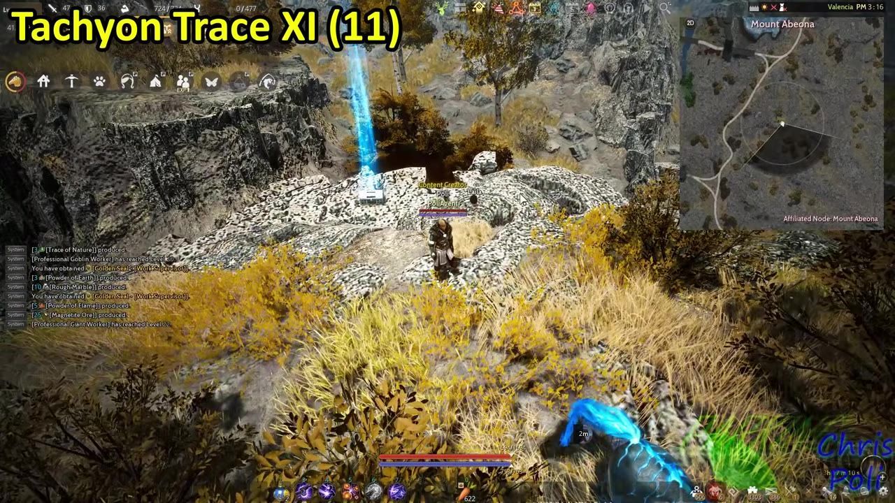 Game scene showing cliffs with a marker and a player character near it.