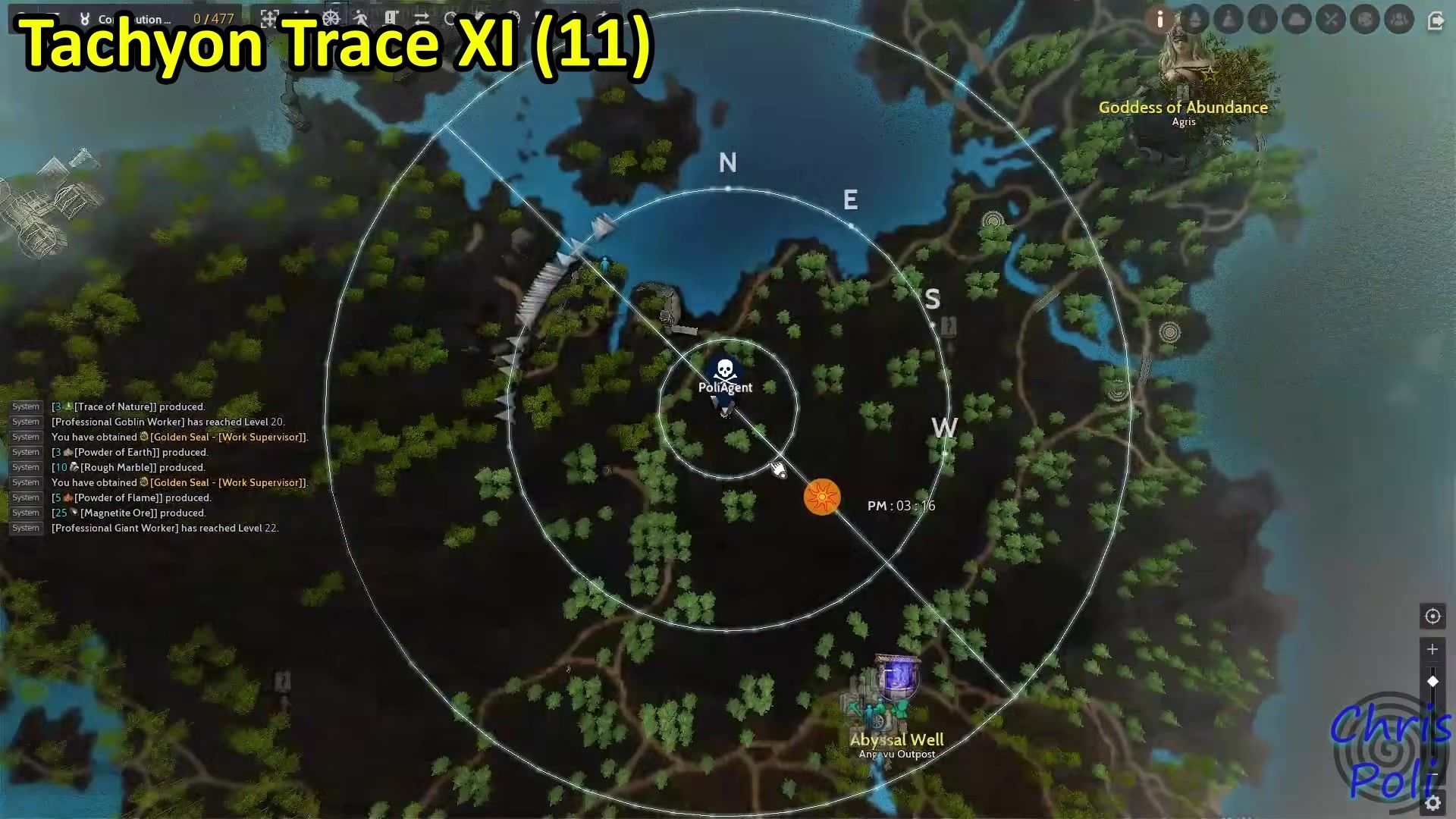 Black Desert world map centred on Mount Abeona, with the Abyssal Well and the Goddess of Abundance marked nearby.
