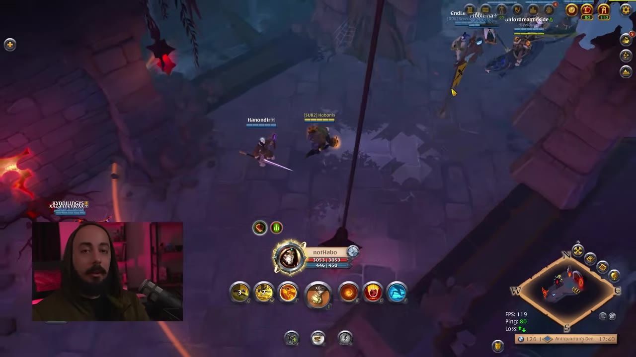 A dungeon scene within a game where players explore the Antiquary's Den.