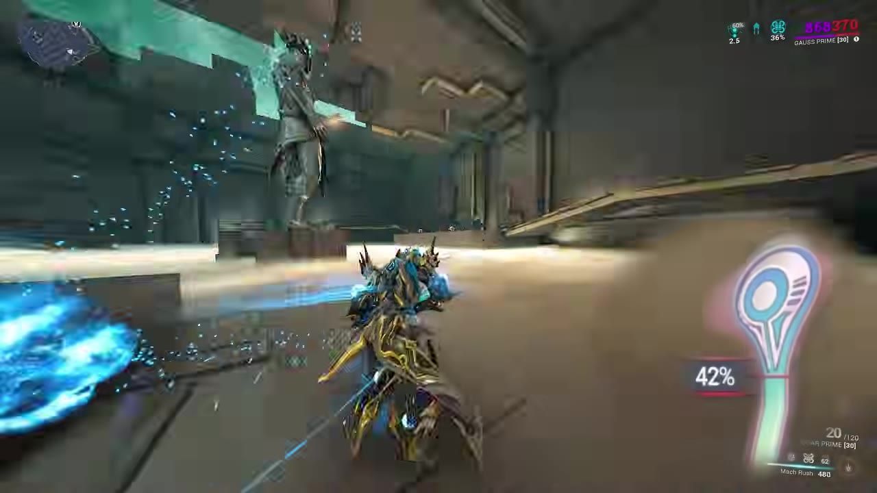 An in-game screenshot showing a character and the battery bar interface indicating 42% charge.