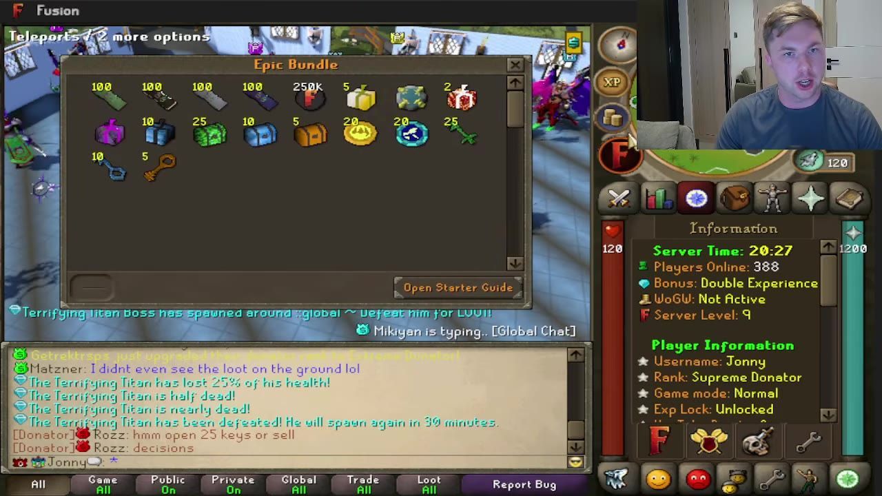 A game interface showing an Epic Bundle activation screen with various items listed.