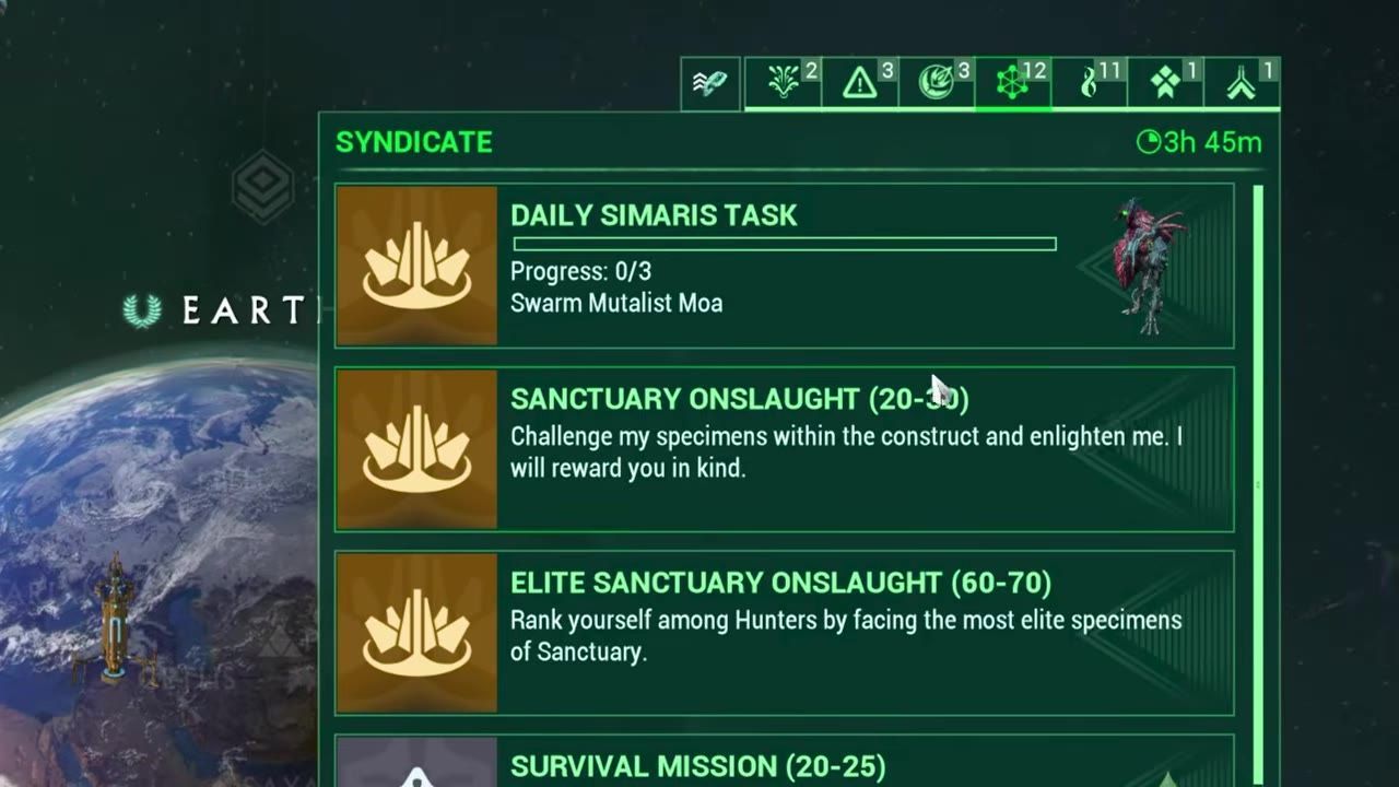 A game interface showing the navigation panel for Sanctuary Onslaught modes.
