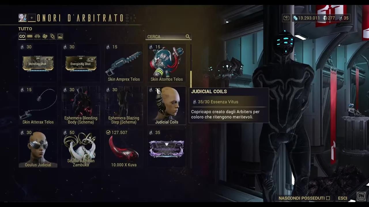 Vitus Essence rewards panel showing available item purchases.
