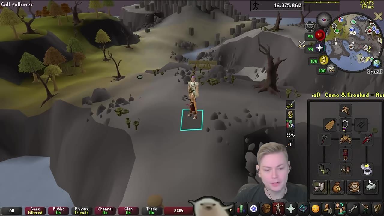 Game screen showing character equipment and inventory, with the environment in the background.