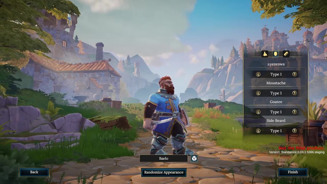 A game scene showing character customization options for appearance, including facial hair and other features.