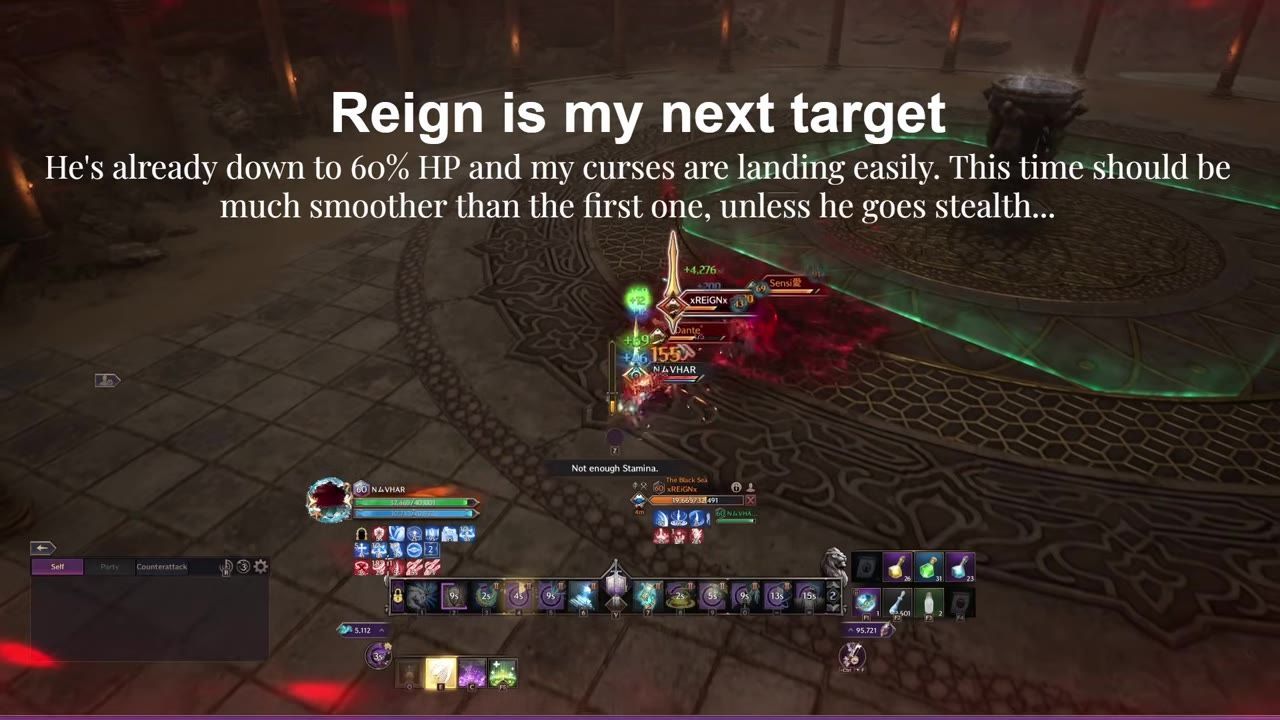 Gameplay screenshot of a PvP battle showing combat and player positioning.