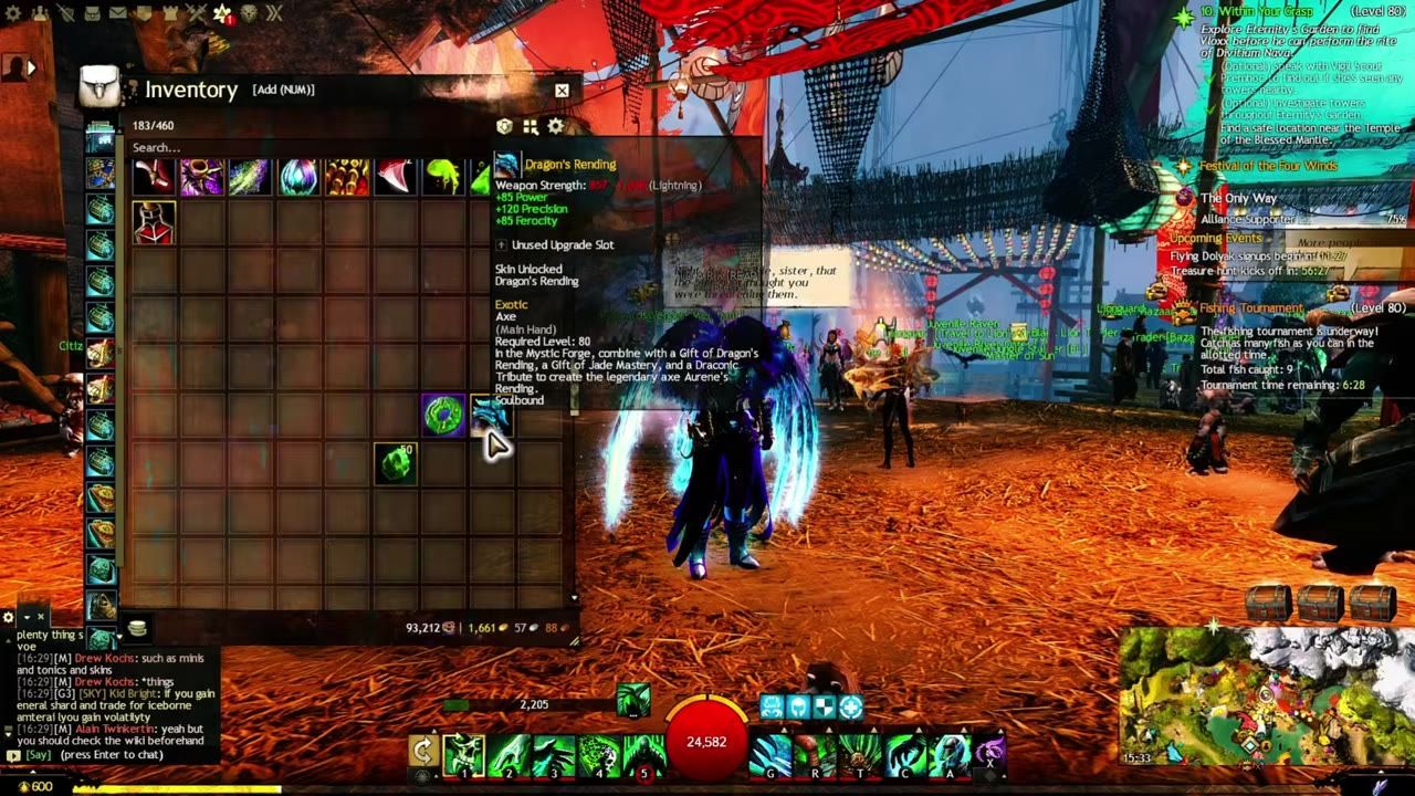 Inventory screen with an item tooltip showing crafting details and requirements.