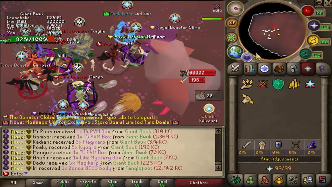 An in-game combat scene featuring players fighting the Giant Buuk boss.
