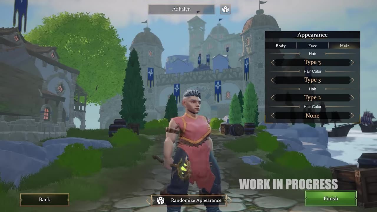 Character creation interface showing appearance customization options.