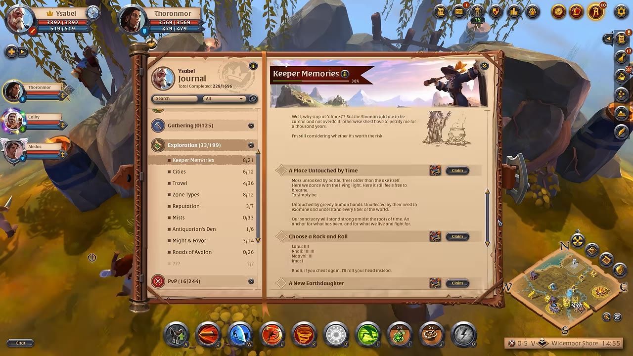 Game interface showing the Exploration journal with the Keeper Memories section open.