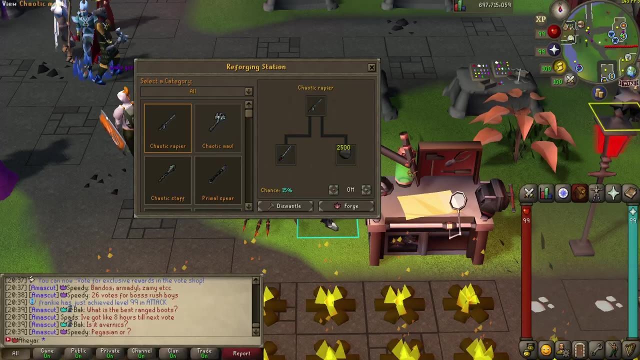 Reforging station interface for chaotic gear upgrade options.