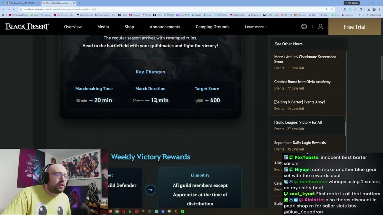 Game interface displaying Guild League changes with match duration and scoring details.