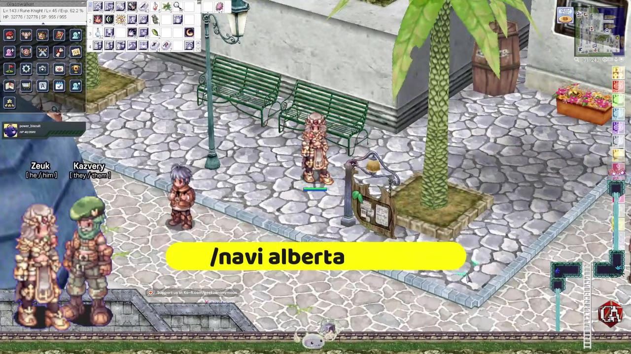 A player character in an RPG stands near a notice board in a city setting.