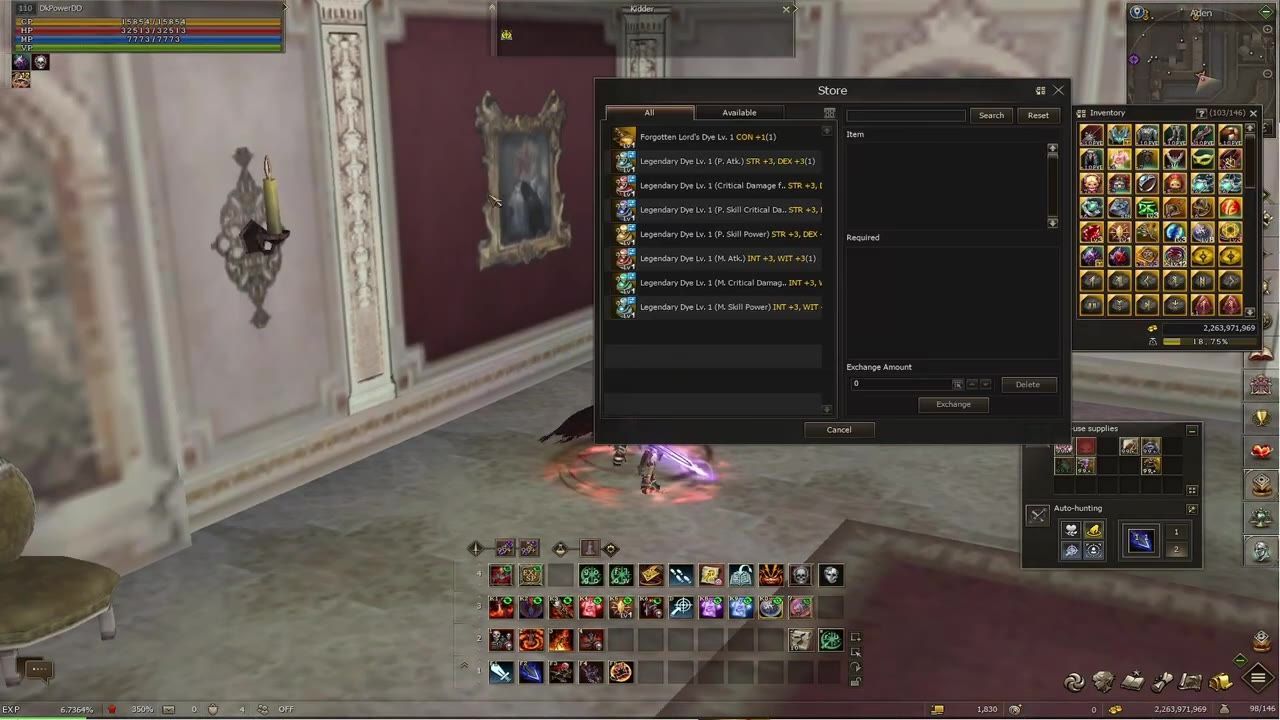 Game screenshot showing the interface with the store panel displaying legendary tattoo options for purchase or upgrade.