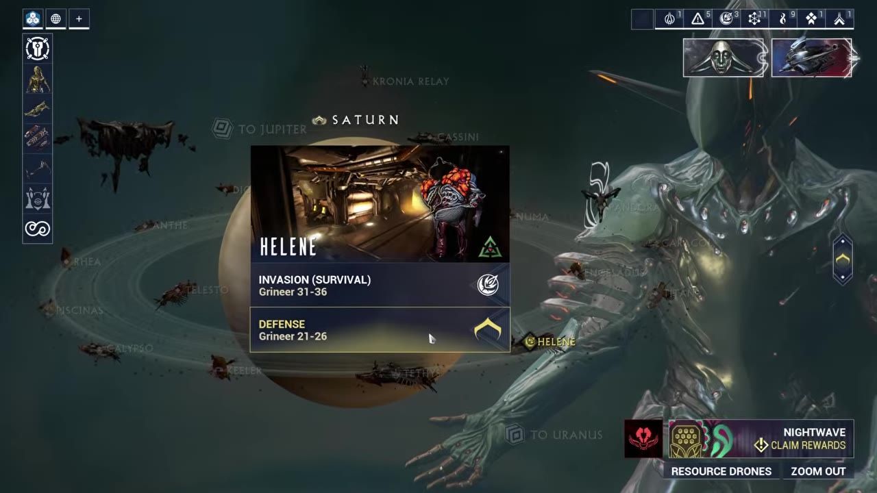 Game screen showing Helen missions on the star chart with mission details.