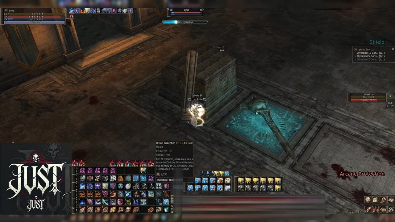 A game interface showing a character labeled 'Lylia' hiding behind a stone structure in a combat scenario.