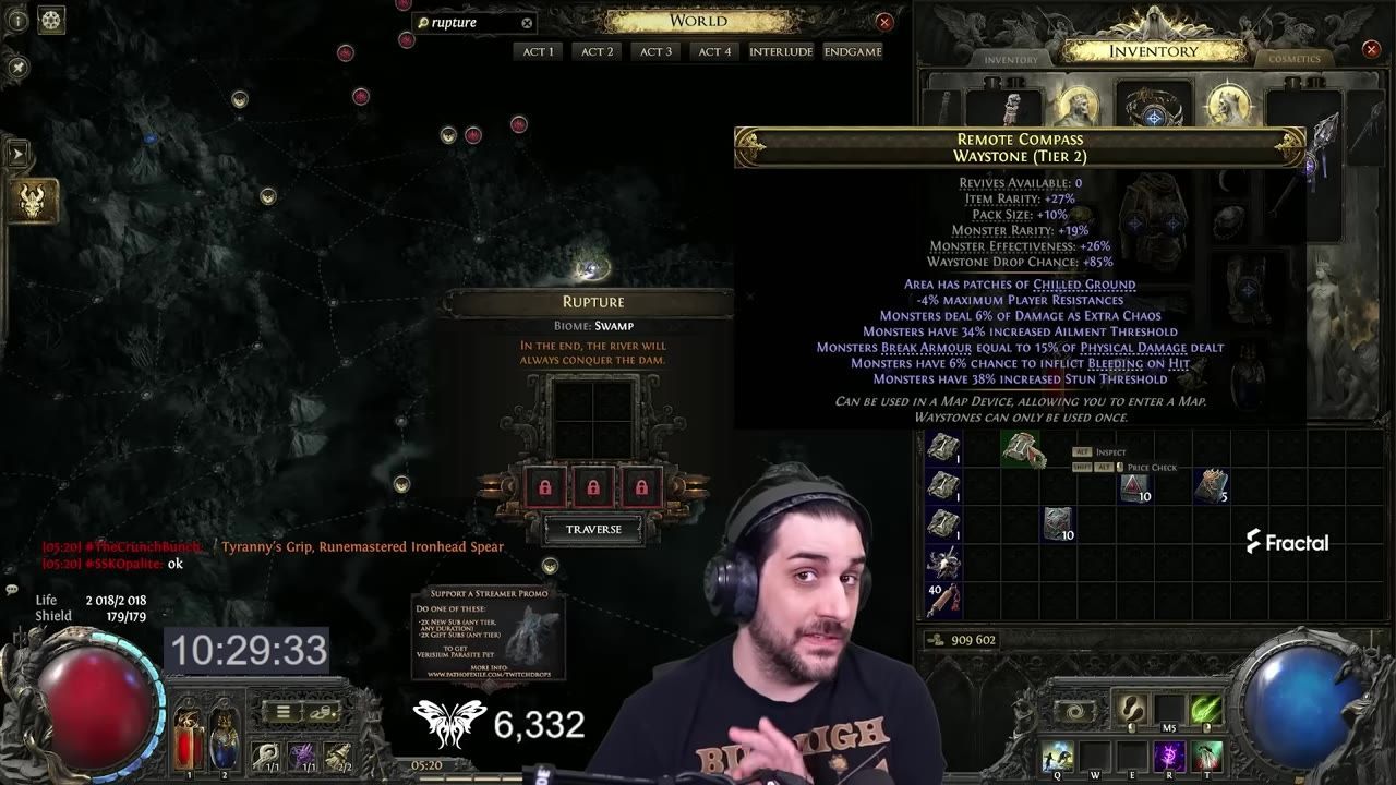 Game interface displaying the map setup and inventory screen.