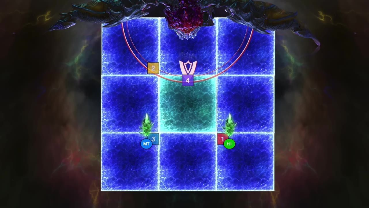 A blue grid with numbers 1, 2, 3, and 4 marked along with symbols and glowing indicators.
