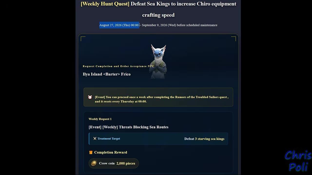 A quest panel showing information about defeating sea monsters and their rewards.
