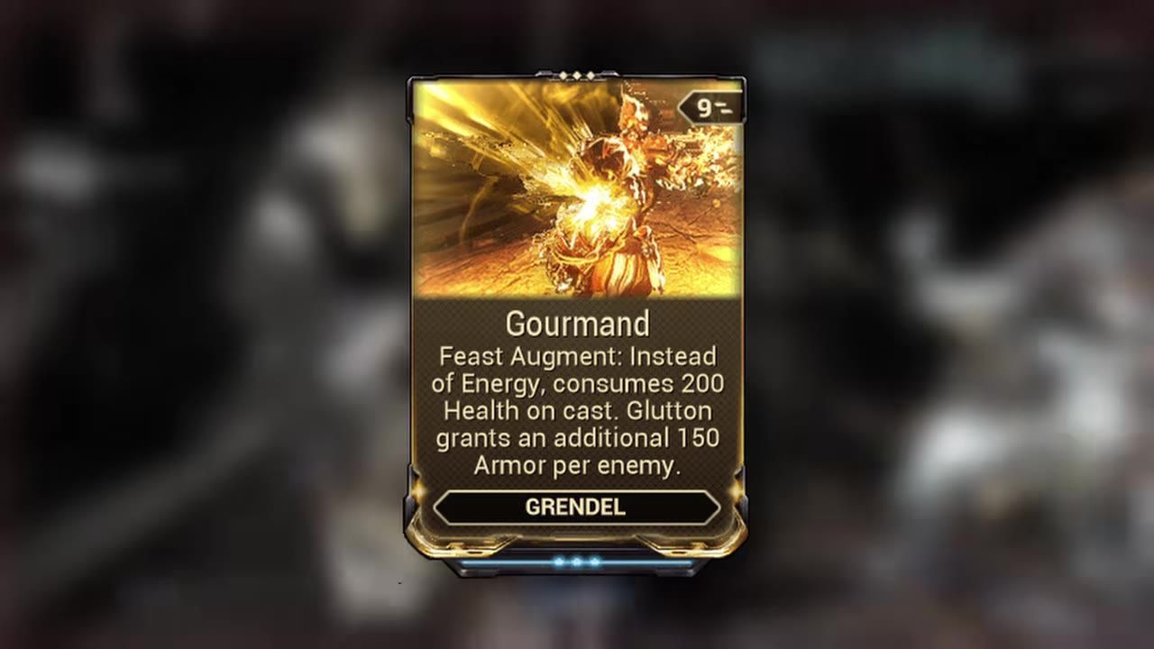 A view of the Gourmand augment mod displaying the description and stats related to the game functionality.