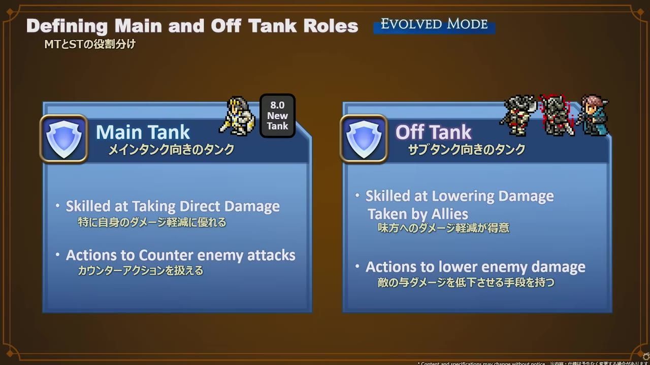 Graph showing main tank and off tank roles with their characteristics.