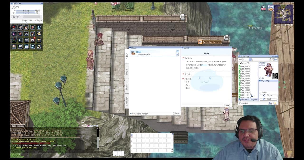 Game interface showing a dialogue box, navigation system window, and other user interface elements overlaying a game environment.
