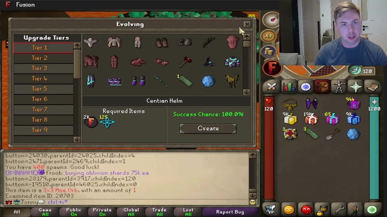 Game interface with inventory visible, including various items such as orbs and gifts.