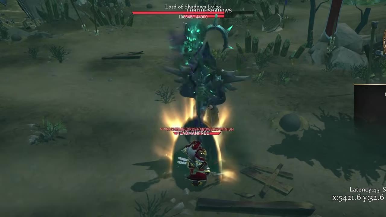 Paladin character fighting a large green monster with visual aura effects.