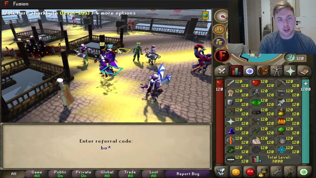 A game interface showing a text box labeled 'Enter referral code' with a partially entered code and other UI elements.