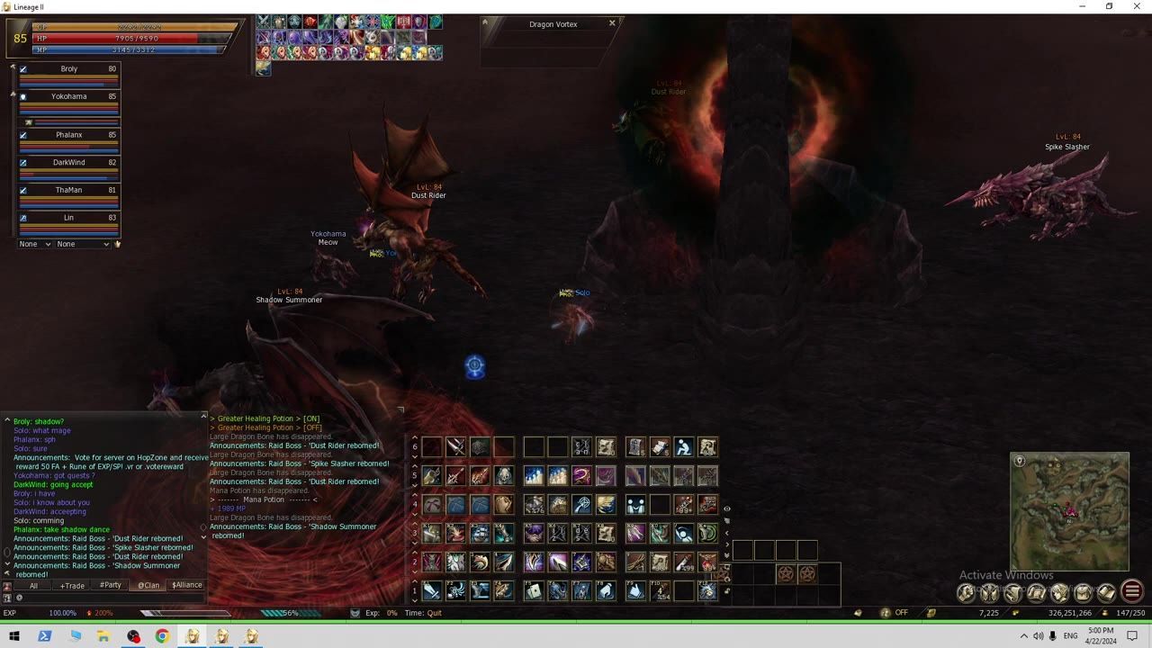 A raid boss battle in progress with visible enemies and player engagement interface.