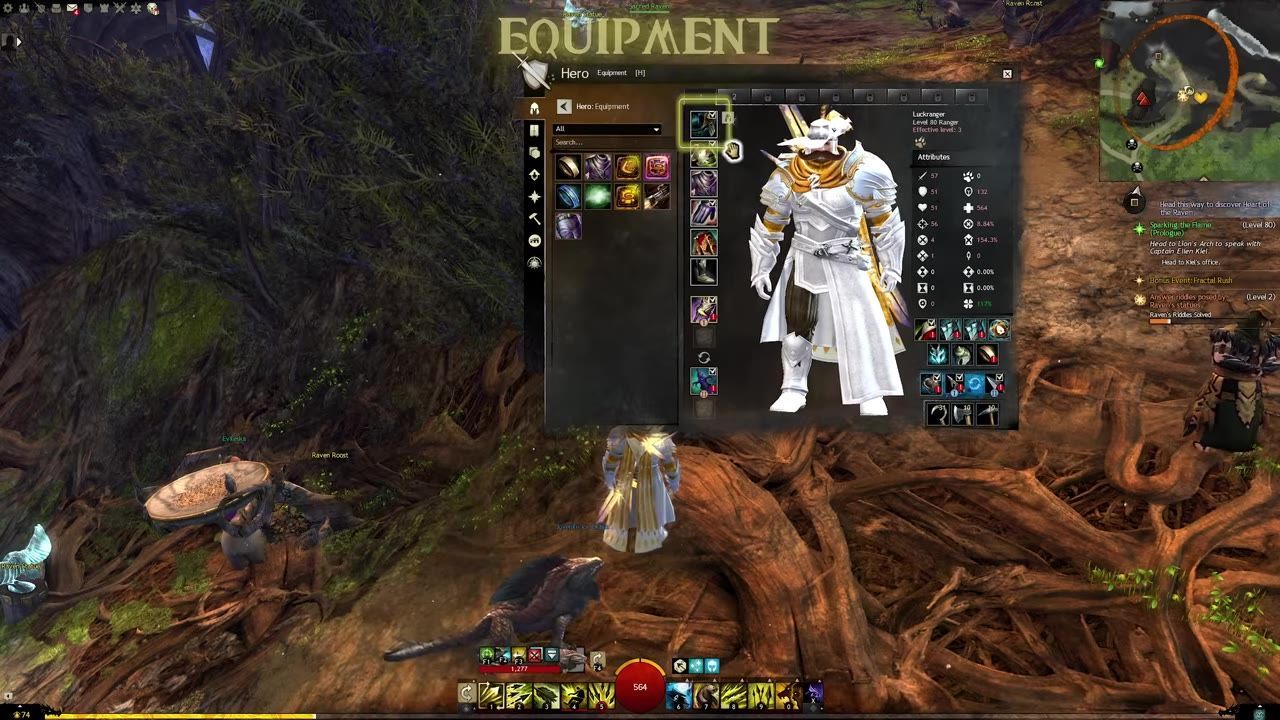A game interface displaying the equipment tab with various gear slots and attributes visible.