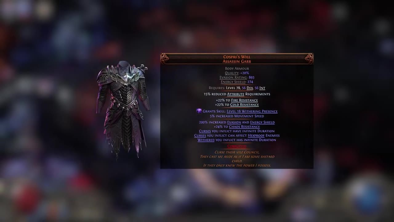 Display of Cospri's Will armor item details in-game.